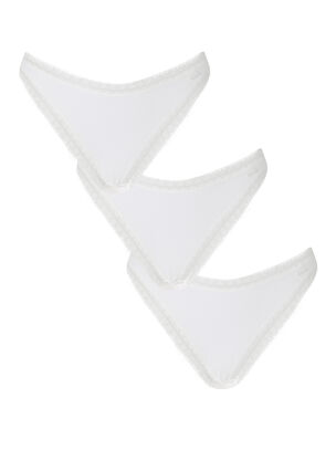 3 Pack Lace High Leg Brief - White