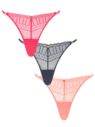 Three Pack Lace Thong - Multi
