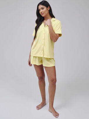 Rib Short Sleeve Revere Set - Yellow