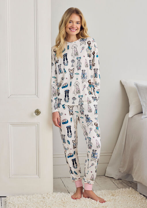 Chelsea Peers Tennis Dogs Poly Long Slv Set Cream image number 0.0