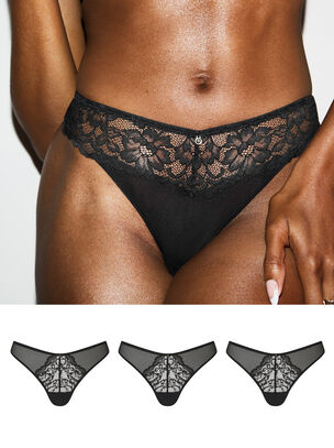 Sexy Lace Thong - Pack of 3 - Black