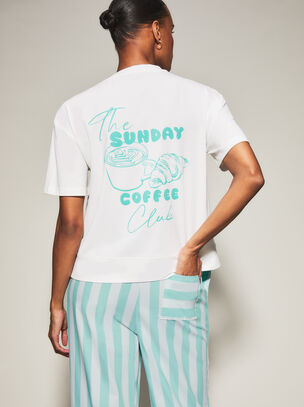 Coffee Stripe Trouser and T-Shirt Set- Blue - Light Blue