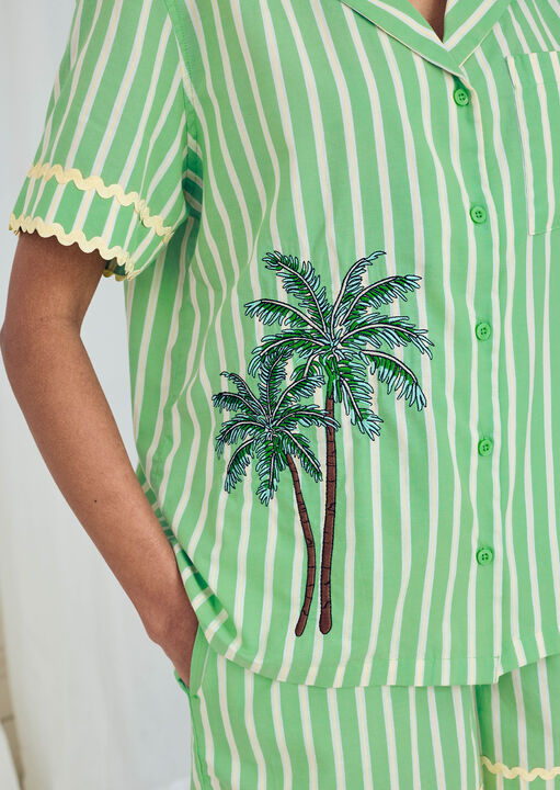 Chelsea Peers Palm  Stripe Revere Short Slv Set Green image number 4.0