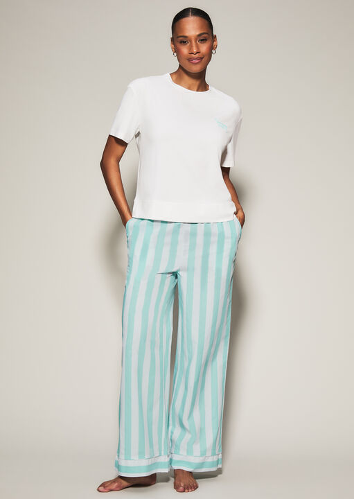 Coffee Stripe Trouser and T-Shirt Set- Blue image number 1.0