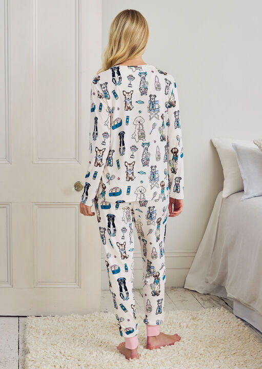 Chelsea Peers Tennis Dogs Poly Long Slv Set Cream image number 2.0