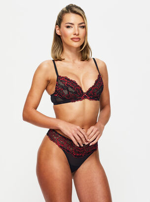 Sexy Lace Two Tone Non Padded Plunge Bra