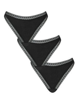 3 Pack Cotton Thong - Black