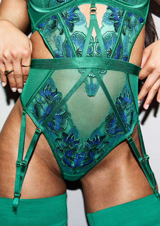 Forbidden Flora Embroidered Padded Plunge Lingerie Body image number 1.0