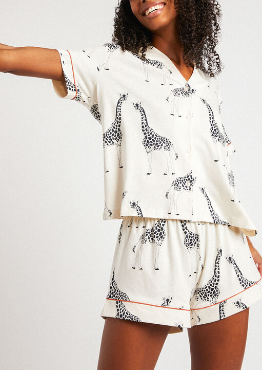 Giraffe Cotton Revere Short Sleeve Set image number 1.0