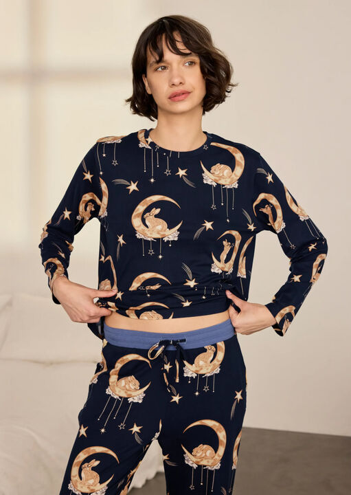 Bunny On The Moon Cotton Long Sleeve Pyjama Set image number 4.0