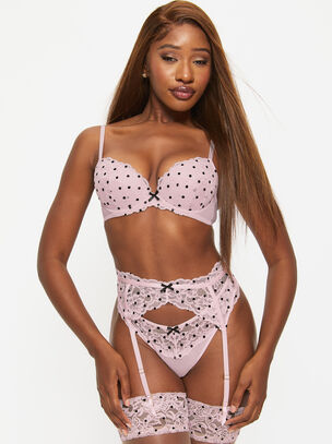 Sexy Lace Flocked Spot Padded Plunge Bra