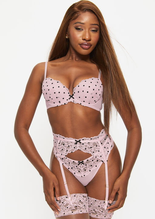 Sexy Lace Flocked Spot Padded Plunge Bra image number 0.0