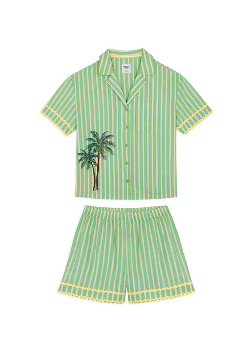 Chelsea Peers Palm  Stripe Revere Short Slv Set Green image number 6.0