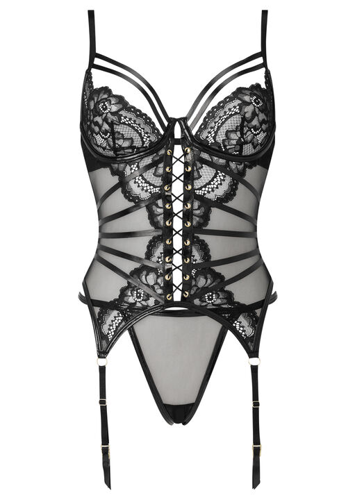 Dark Whispers Lace Crotchless Basque Set image number 6.0