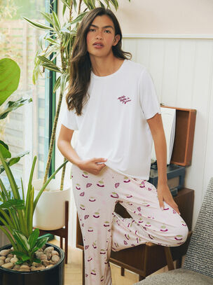 Urban Threads Matcha Short Sleeve Pyjama Set - White