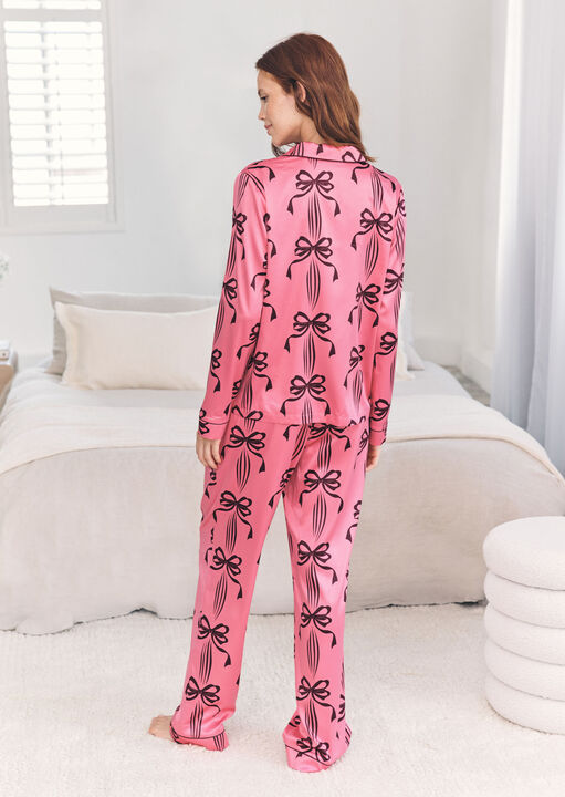 Wavy Bow Satin Long Sleeve Set image number 2.0