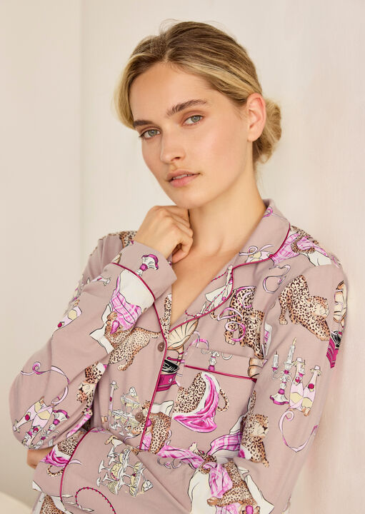 Chelsea Peers Sleeping Leopard Long Sleeve Pyjama Set image number 3.0