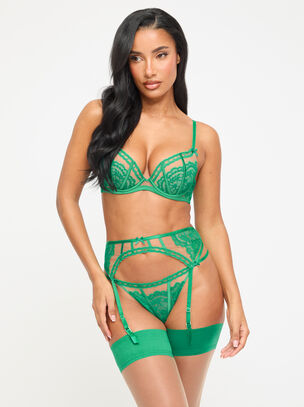 Caged Lace Padded Plunge Bra