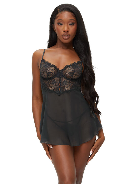 Iris Lace Underwired Babydoll Lingerie 2 Piece Set image number 4.0