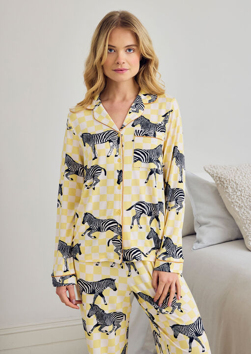Chelsea Peers Zebra Checkerboard Revere Long Slv Set Yellow image number 1.0