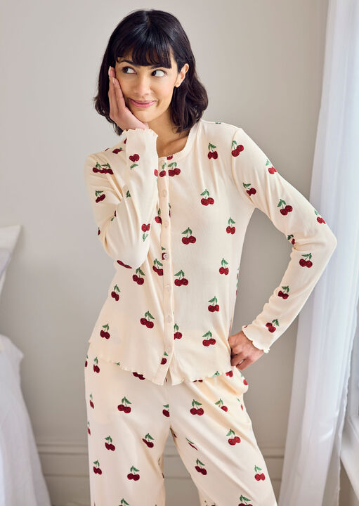 Ditsy Cherry Rib Long Sleeve Set image number 4.0