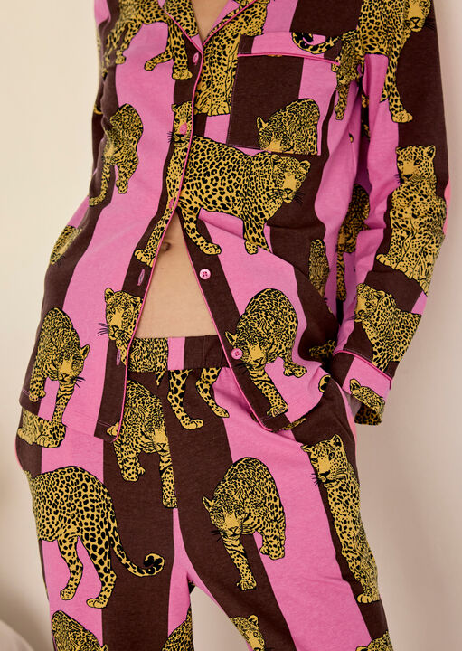 Chelsea Peers Stripe Leopard Organic Cotton Long Sleeve Pyjama Set image number 4.0