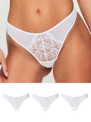 Sexy Lace Thong - Pack of 3 - White