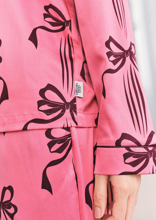 Wavy Bow Satin Long Sleeve Set image number 4.0