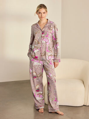 Chelsea Peers Sleeping Leopard Long Sleeve Pyjama Set - Nude