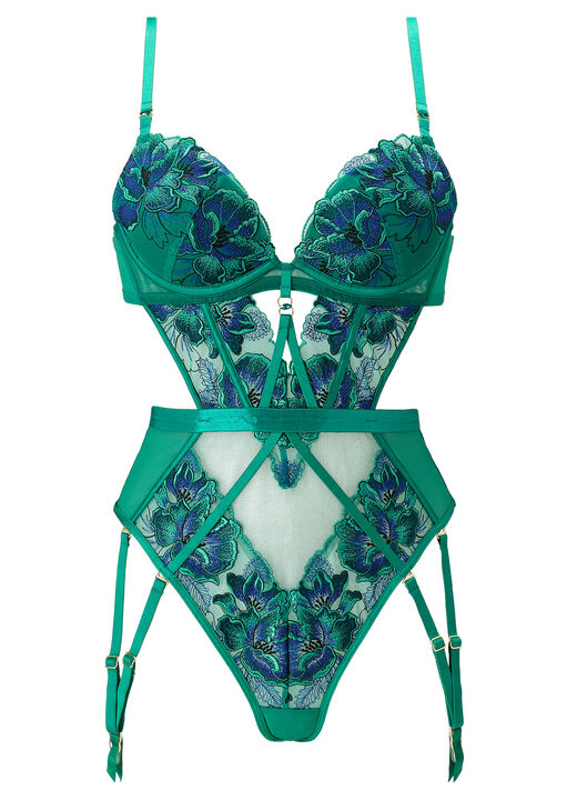 Forbidden Flora Embroidered Padded Plunge Lingerie Body image number 5.0