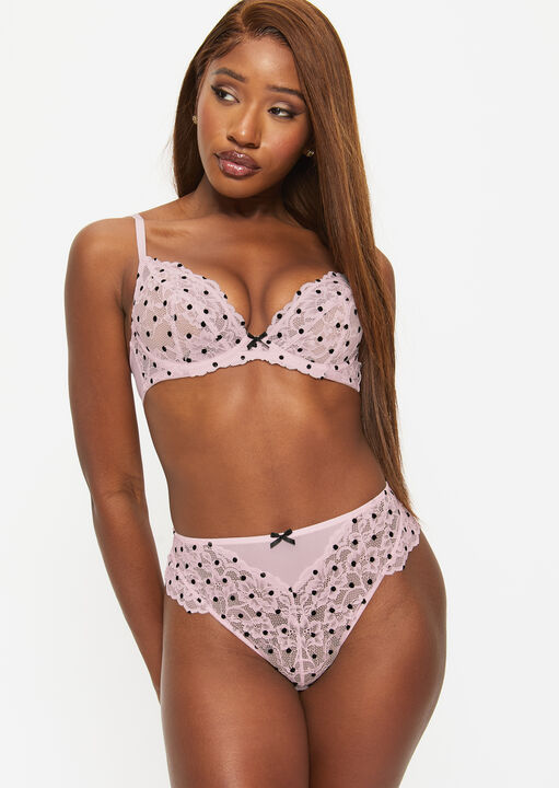 Sexy Lace Flocked Spot High Waist Brazilian image number 2.0