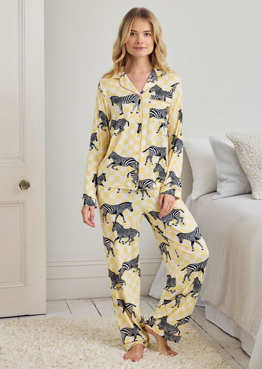 Chelsea Peers Zebra Checkerboard Revere Long Slv Set Yellow image number 0.0