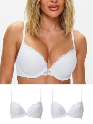 Sexy Lace Padded Plunge Bra 2 Pack - White