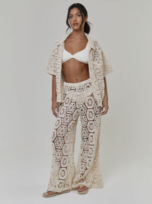 Crochet Wide Leg Trouser  - Cream