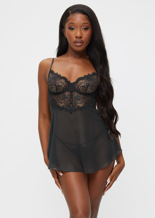 Ann Summers Black Iris Lace Underwired Babydoll Lingerie 2 Piece Set, M - Image 4