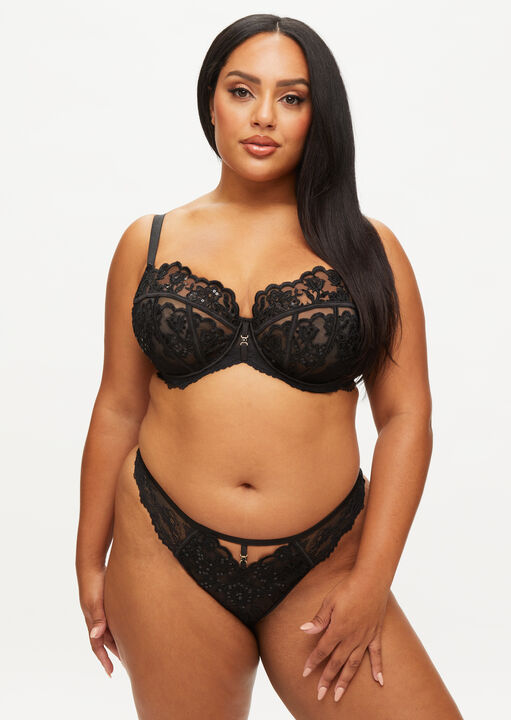 Ann Summers Black Icon Sequin Fuller Bust Non Padded Balcony Bra, 44Ff