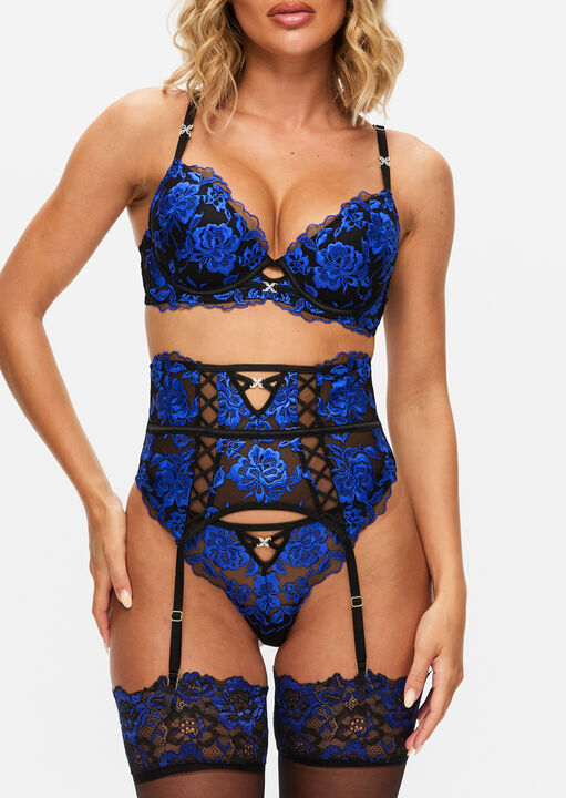 Ann Summers Black/Blue Endless Attraction Padded Plunge Bra, 36G