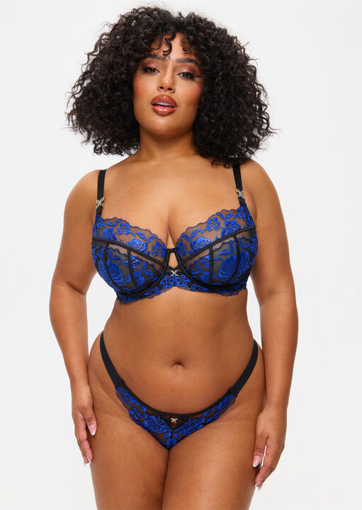 Ann Summers Black/Blue Endless Attraction Non Padded Fuller Bust Plunge Bra, 32E