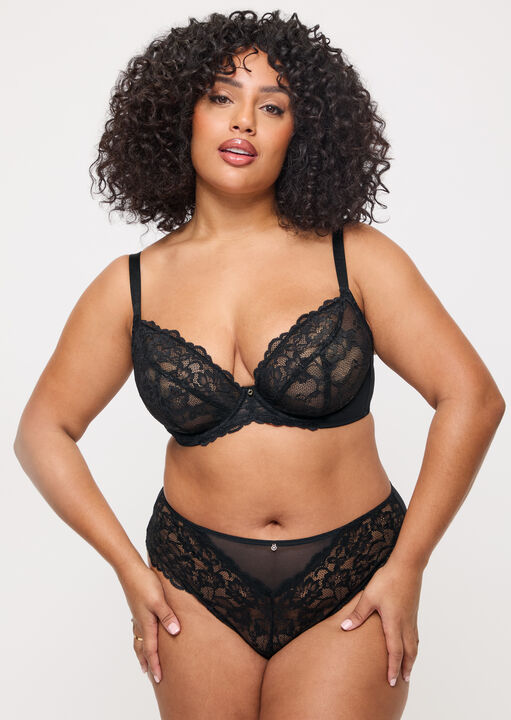 Ann Summers Black Sexy Lace Fuller Bust Non Padded Plunge Bra, 36Dd