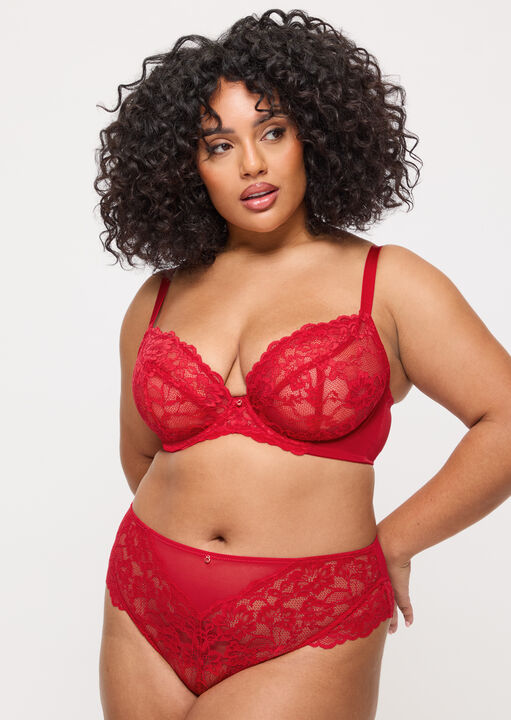 Ann Summers Red Sexy Lace Fuller Bust Non Padded Plunge Bra, 36Dd