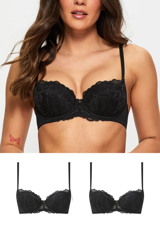 Ann Summers Black Sexy Lace Padded Balcony Bra - Pack Of 2, 36B