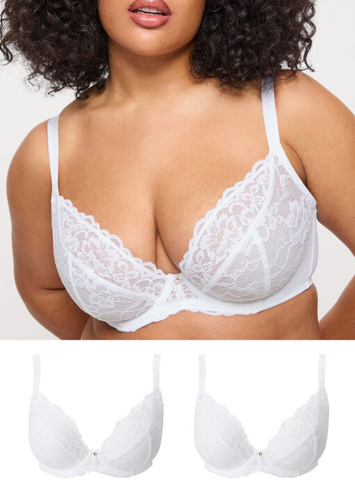Ann Summers White Sexy Lace Non Padded Fuller Bust Plunge Bra Pack Of 2, 32Ff