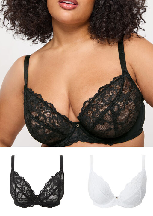 Ann Summers Assorted Sexy Lace Non Padded Fuller Bust Plunge Bra Pack Of 2, 32Ff