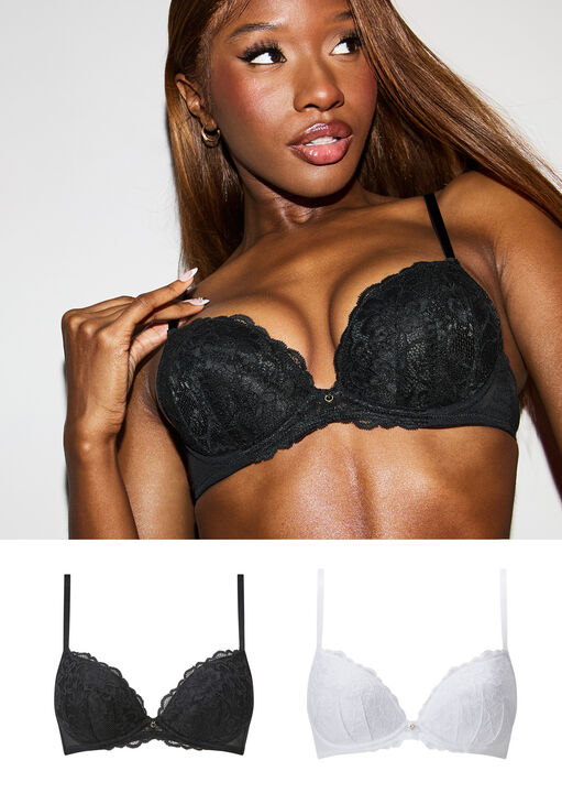Ann Summers Assorted Sexy Lace Padded Plunge Bra - Pack Of 2, 34B