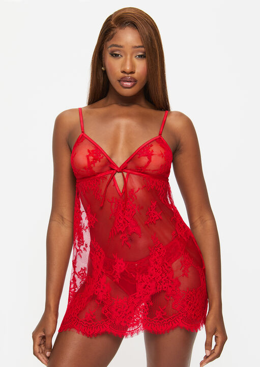 Ann Summers Red Availing All Over Lace Chemise Lingerie, M