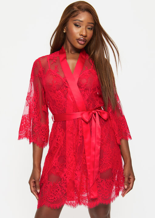 Ann Summers Red Availing All Over Lace Robe, M
