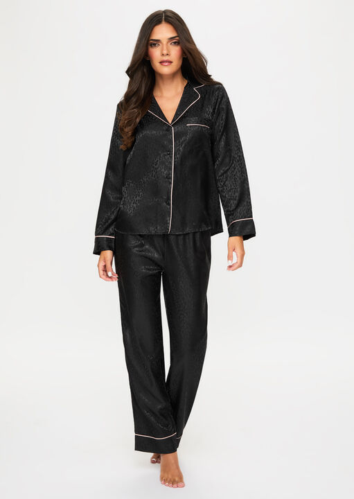 Ann Summers Black Signature Satin Pyjama Shirt & Trousers Set, Xs