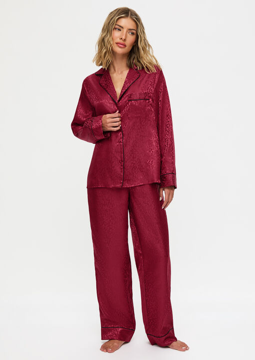 Ann Summers Burgundy Signature Satin Long Pyjama Set, Xs