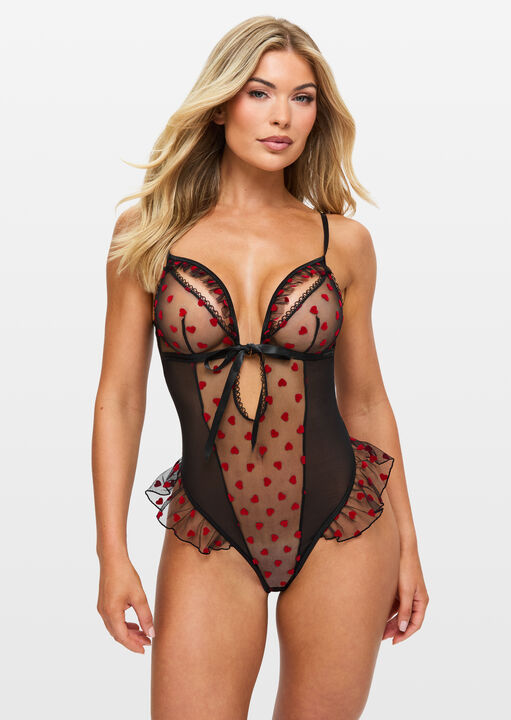 Ann Summers Red Queen Of Hearts Crotchless Teddy Lingerie, Black/ X L - Image 3