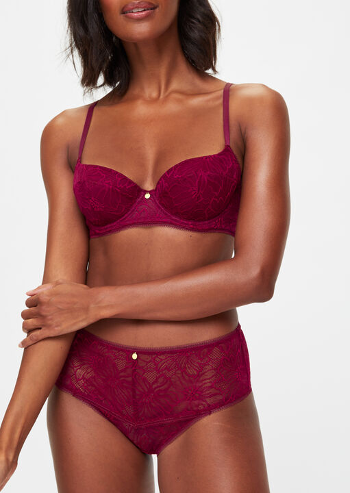 Knickerbox Dark Red Alice Lace Padded Balcony Bra, 38E